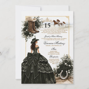 Black Gold Spanish Western Quinceañera Western Invitation