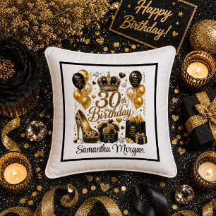 Black Gold Sparkle 30th Birthday Party Decor Pillo Throw Pillow