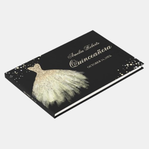 Black Gold Sparkle Dress Quinceanera Guest Book