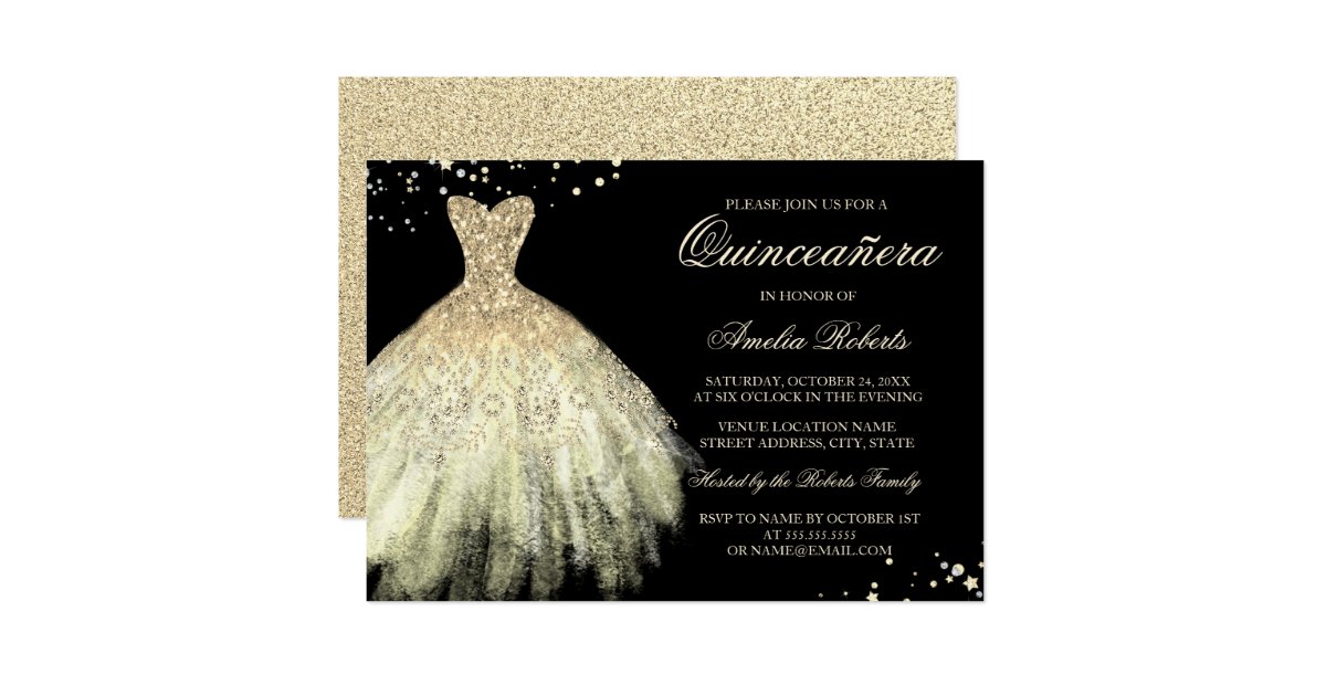 quinceanera black and gold