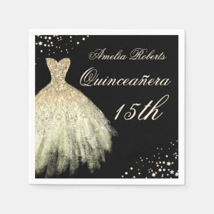 Black Gold Sparkle Dress Quinceanera Napkin