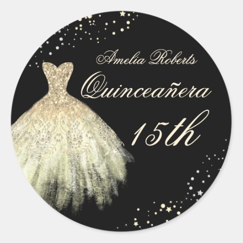 Black Gold Sparkle Dress Quinceanera Sticker