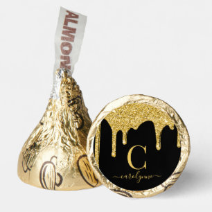 Black Gold Sparkle Glitter Drips Monogram Hershey®'s Kisses®