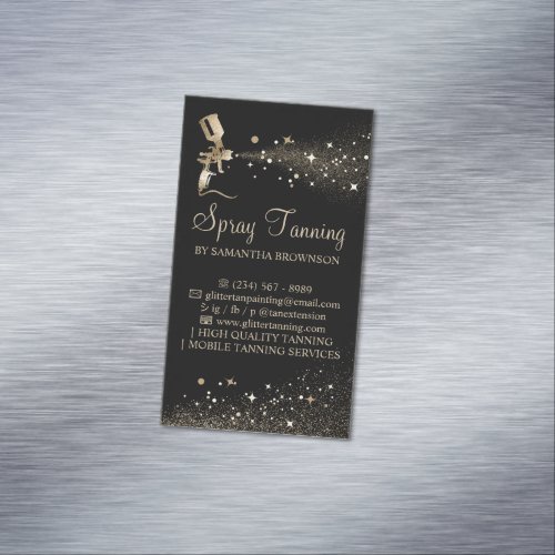 Black Gold Sparkle Painter Logo Spray Tan Business Card Magnet