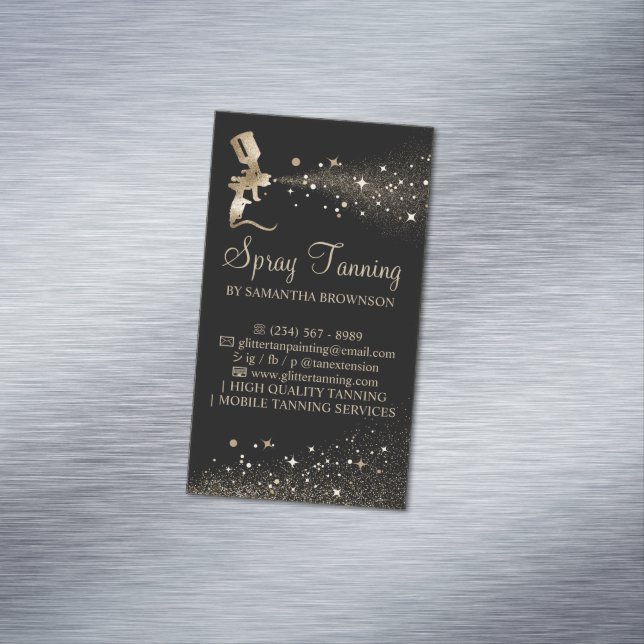 Black Gold Sparkle Painter Logo Spray Tan Business Card Magnet (In Situ)