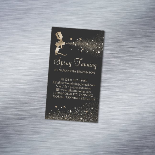 Black Gold Sparkle Painter Logo Spray Tan Business Card Magnet