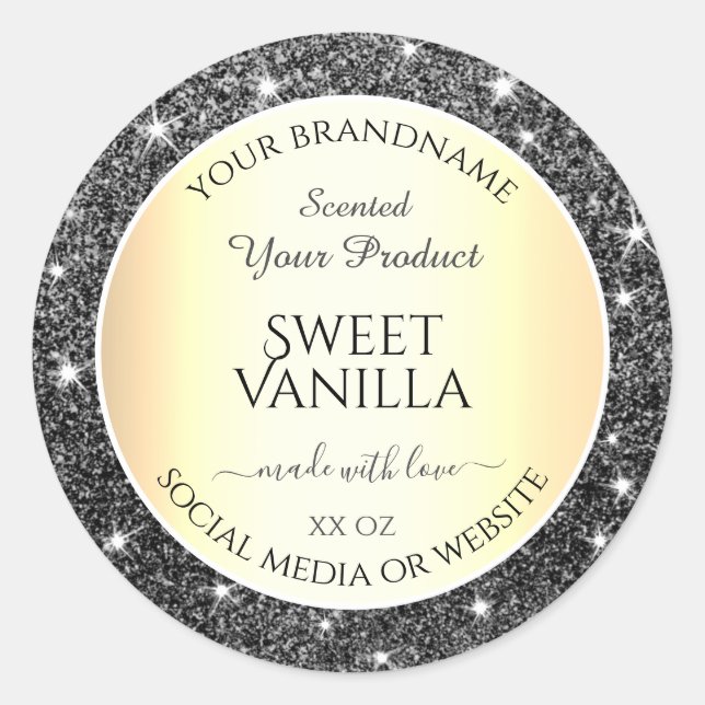 Black Gold Sparkle Silver Glitter Product Labels (Front)