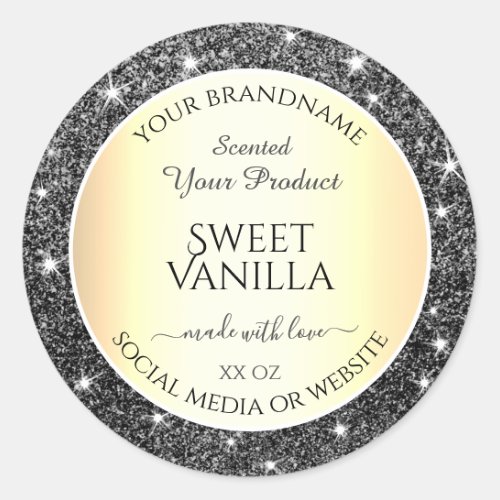 Black Gold Sparkle Silver Glitter Product Labels