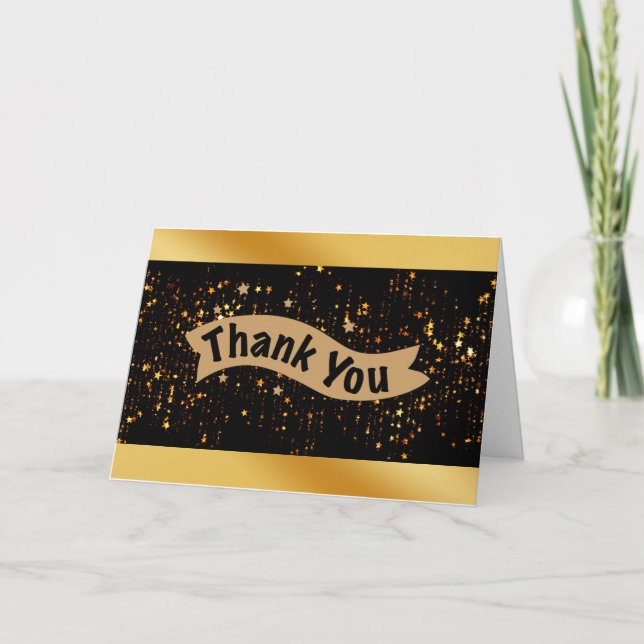 Black Gold Sparkle Thank You Card Design (Front)
