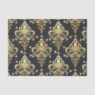 Black & Gold Sparkling Royal Floral Damask Pattern Tissue Paper