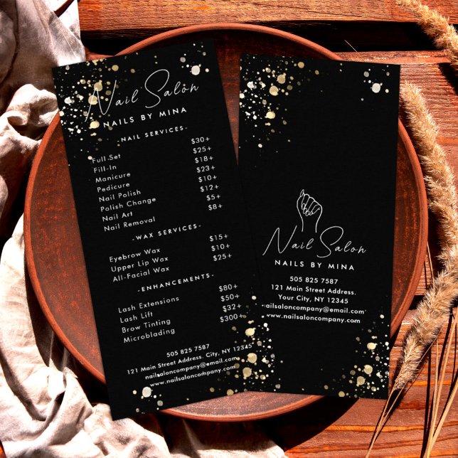 Black Gold Specks Nail Salon Price List Rack Card (Creator Uploaded)