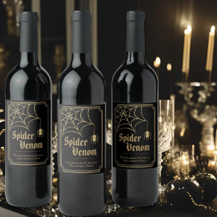 Black Gold Spiderweb Spider Venom Halloween Party Wine Label