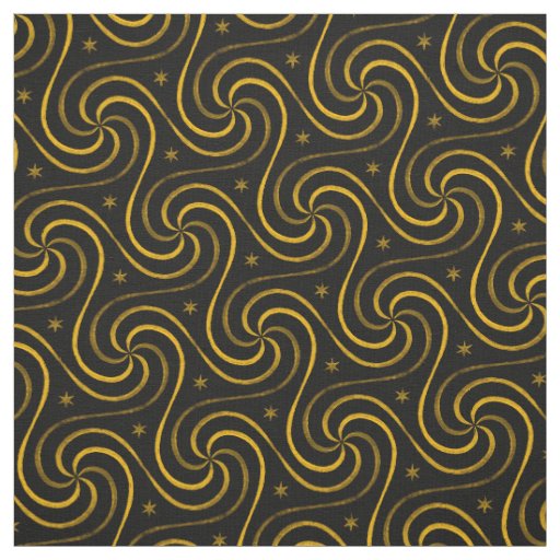 Black Gold Spirals Stars Unisex Pattern Elegant Fabric