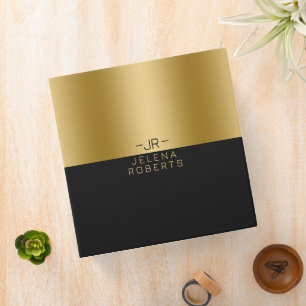 Black & Gold Split Screen Modern Geometric Design 3 Ring Binder