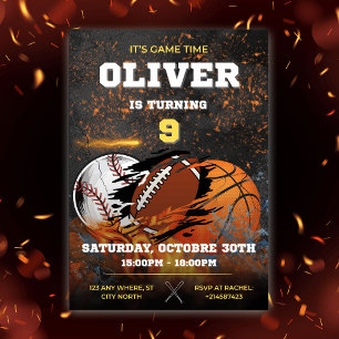 Black gold sport boys Birthday Invitation