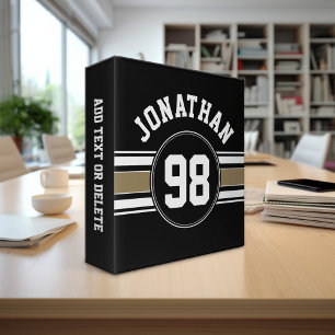 Black Gold Sports Jersey Stripes Name Number 3 Ring Binder