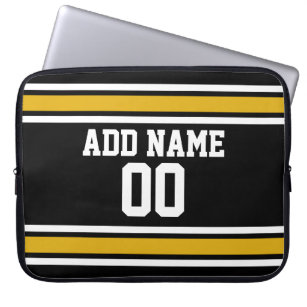 Black Gold Sports Jersey with Your Name and Number Laptop Sleeve