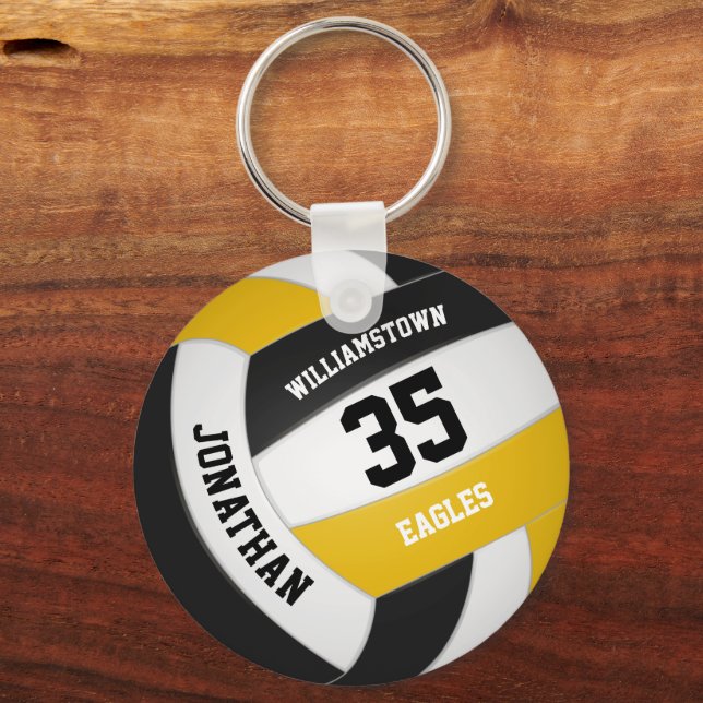 black gold sports team boys girls volleyball keychain (Front)