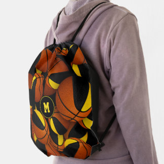 Black gold sports team colors basketball drawstring bag