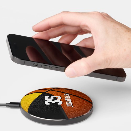 black gold sports team colors basketball wireless charger 