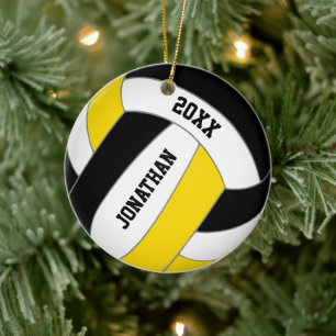 black gold sports team colors boys volleyball ceramic ornament