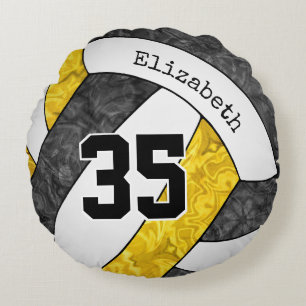 black gold sports team colors girls volleyball round pillow