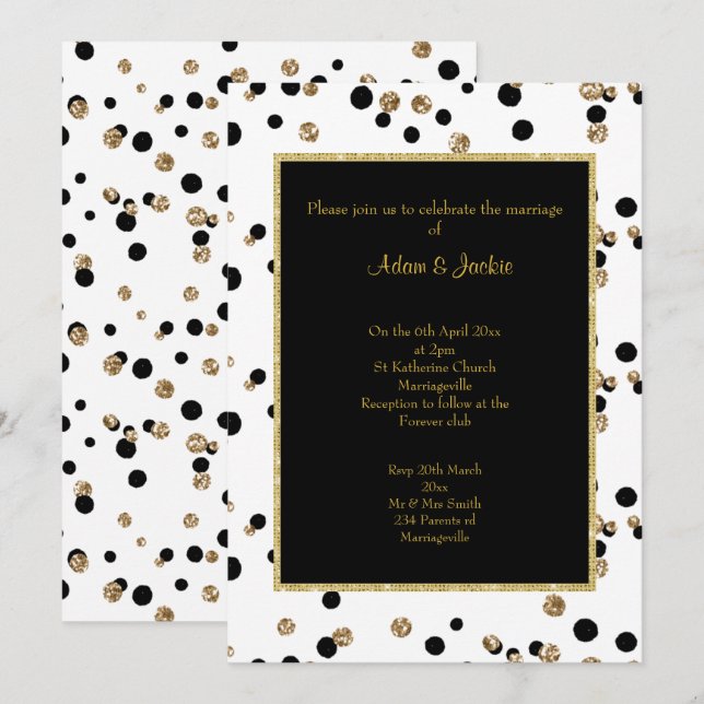 BLACK GOLD SPOT CRYSTAL ELEGANT WEDDING INVITATION (Front/Back)