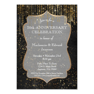 Black Gold Star Bling Anniversary Party Invitation