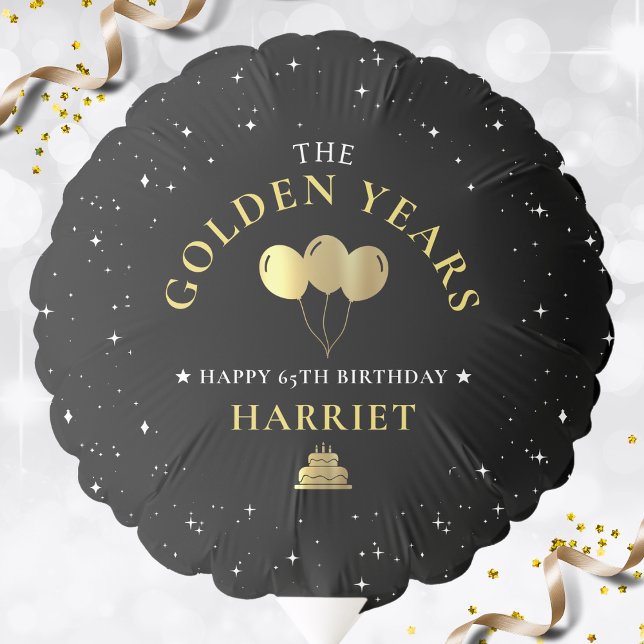 Black & Gold Star Golden Years 65th Birthday Balloon (Black & Gold Star Golden Years 65th Birthday Balloon)