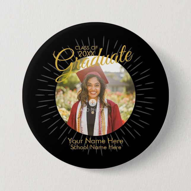 Black & Gold Star Graduate Button (Front)