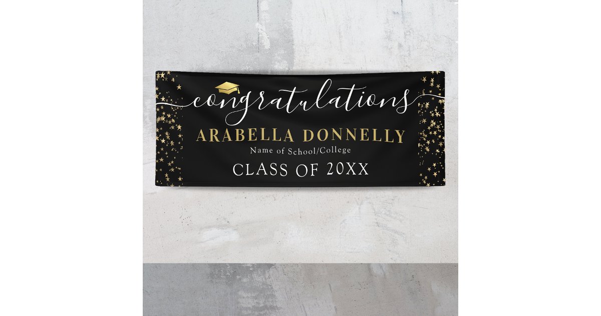 Black & Gold Star Graduation Party Banner | Zazzle