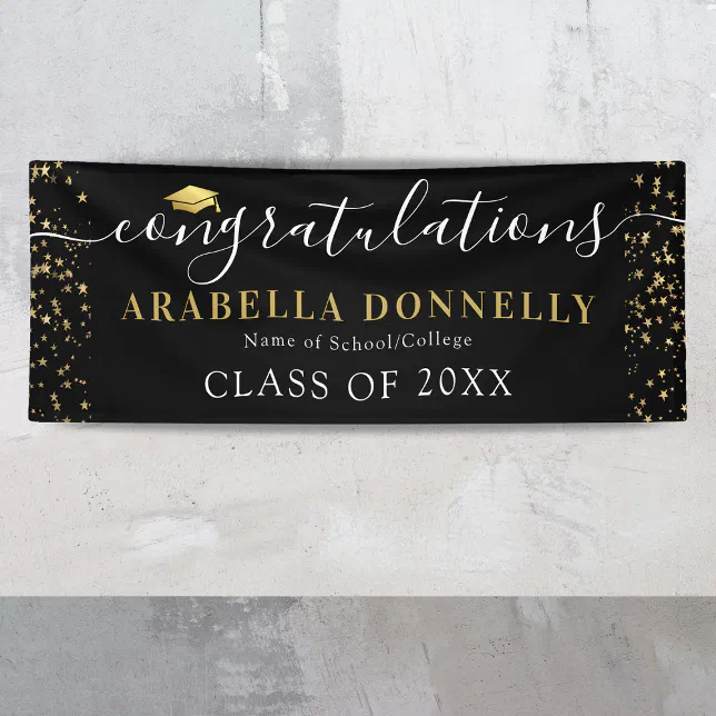 Black & Gold Star Graduation Party Banner | Zazzle