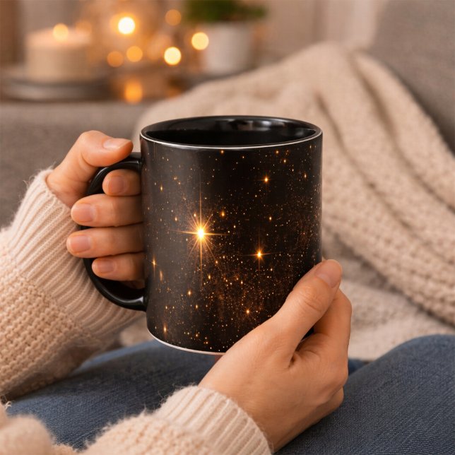 Black Gold Star Mug | Elegant Sparkle Coffee Cup (Creator Uploaded)