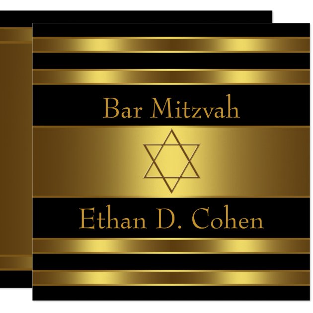 Black Gold Star Of David Bar Mitzvah Invitation