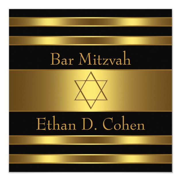 Black Gold Star Of David Bar Mitzvah Invitation