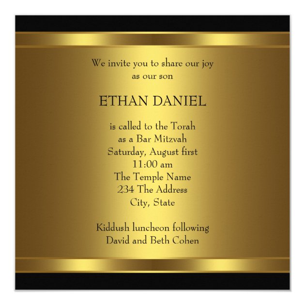 Black Gold Star Of David Bar Mitzvah Invitation