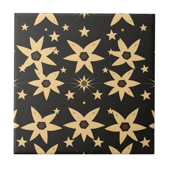 Black Gold Star Pattern Celestial Night Sky  Ceramic Tile (Front)
