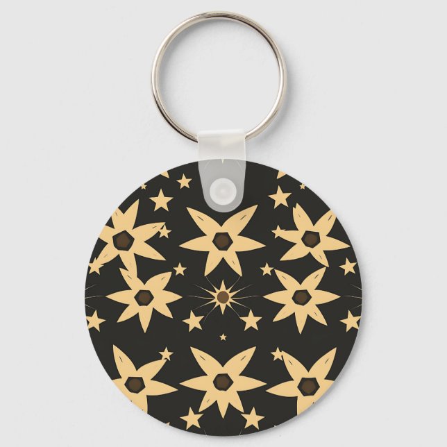Black Gold Star Pattern Celestial Night Sky  Keychain (Front)