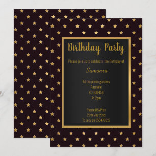 BLACK GOLD STAR PATTERN ELEGANT ALL BIRTHDAY INVITATION