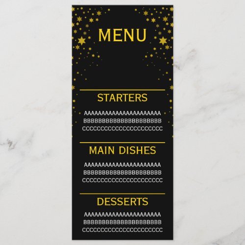 Black Gold Star Wedding Menu