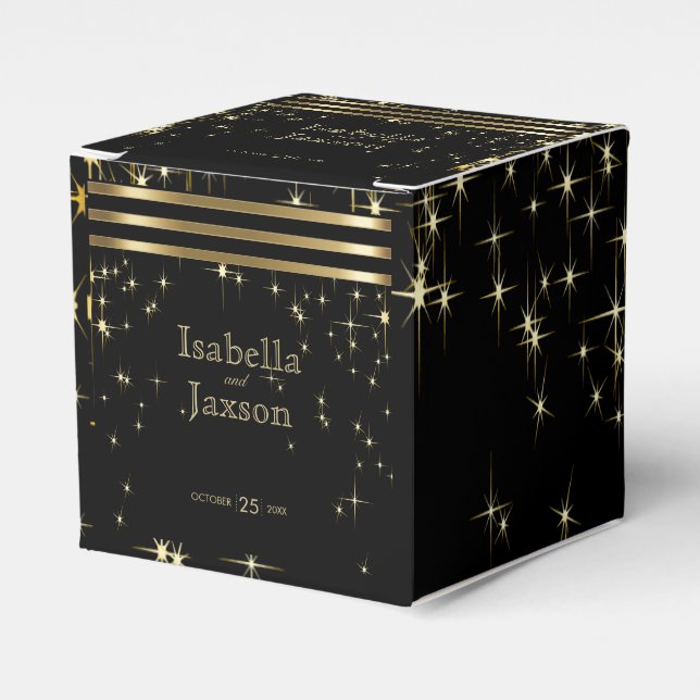 Black & Gold Starlights with Bars Favor Boxes (Front Side)