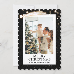 Black Gold Starry Night Photo Merry Christmas Holiday Card
