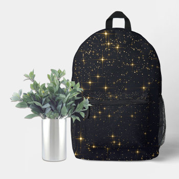 Black Gold Starry Night Printed Backpack by All_Occasion_Gifts at Zazzle