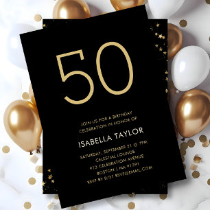 Black & Gold Stars 50th Birthday Invitation