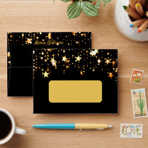 Black gold stars address return envelope