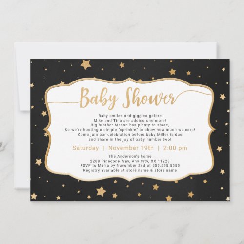 Black Gold Stars Baby Shower Invitation