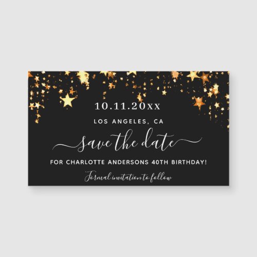 Black gold stars birthday save the date magnet