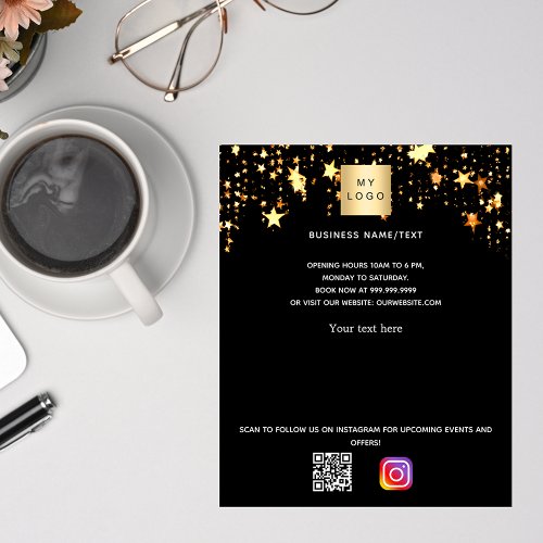 Black gold stars business logo qr code instagram flyer