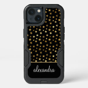 Black - Gold Stars Celestial Monogram iPhone 13 Case