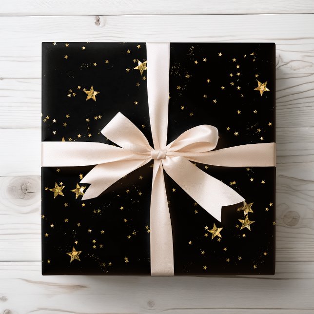 Black & Gold Stars | Celestial Wrapping Paper (Creator Uploaded)